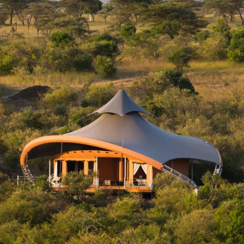 Prefab Safari hus med dubbla lager PVDF membranstruktur Hotell boende tält i Sydafrika