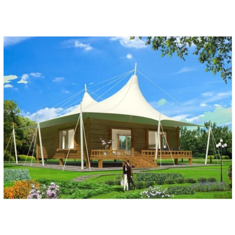 Hot Sale Prefab-hus PVDF \/ PTFE Tygmaterial Läger Tält Glasvägg hotell Glampingtält för Jungle Resort